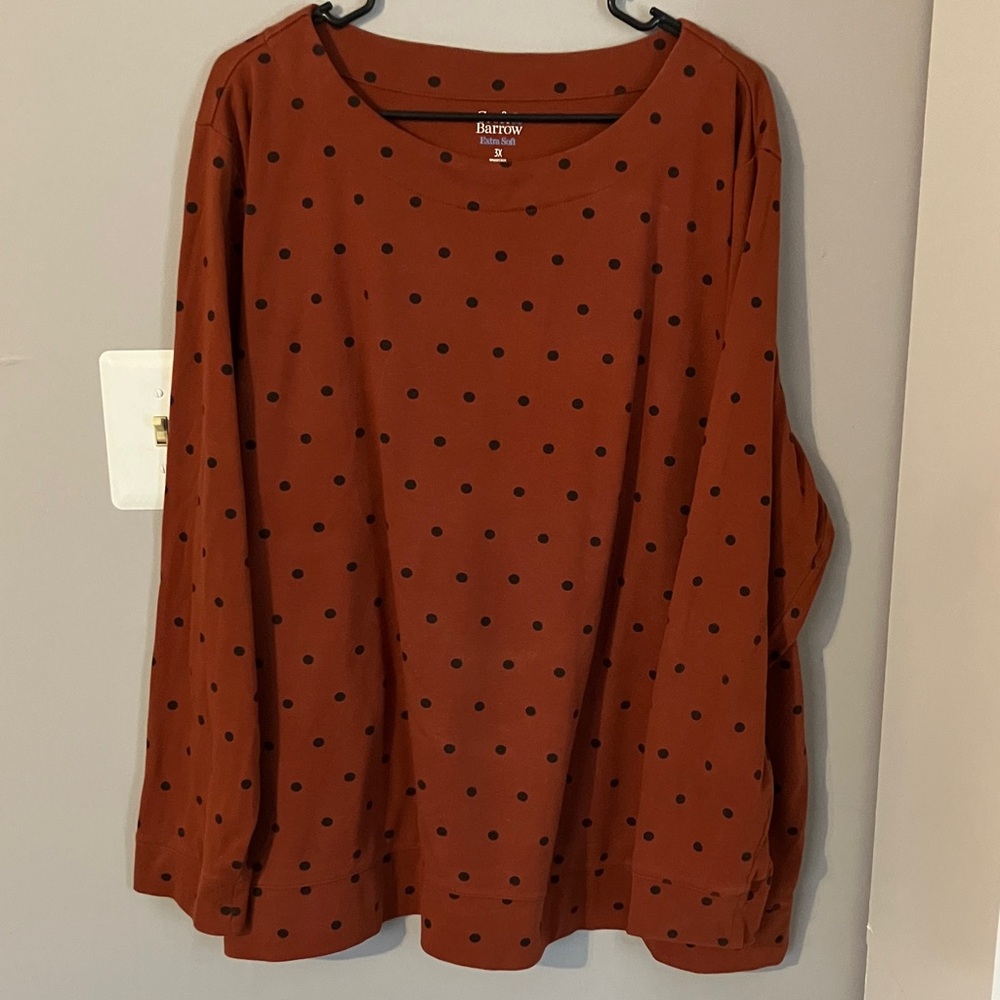 Croft & Borrow Women's Terracotta Polka Dot Cotton Blouse Size 3x